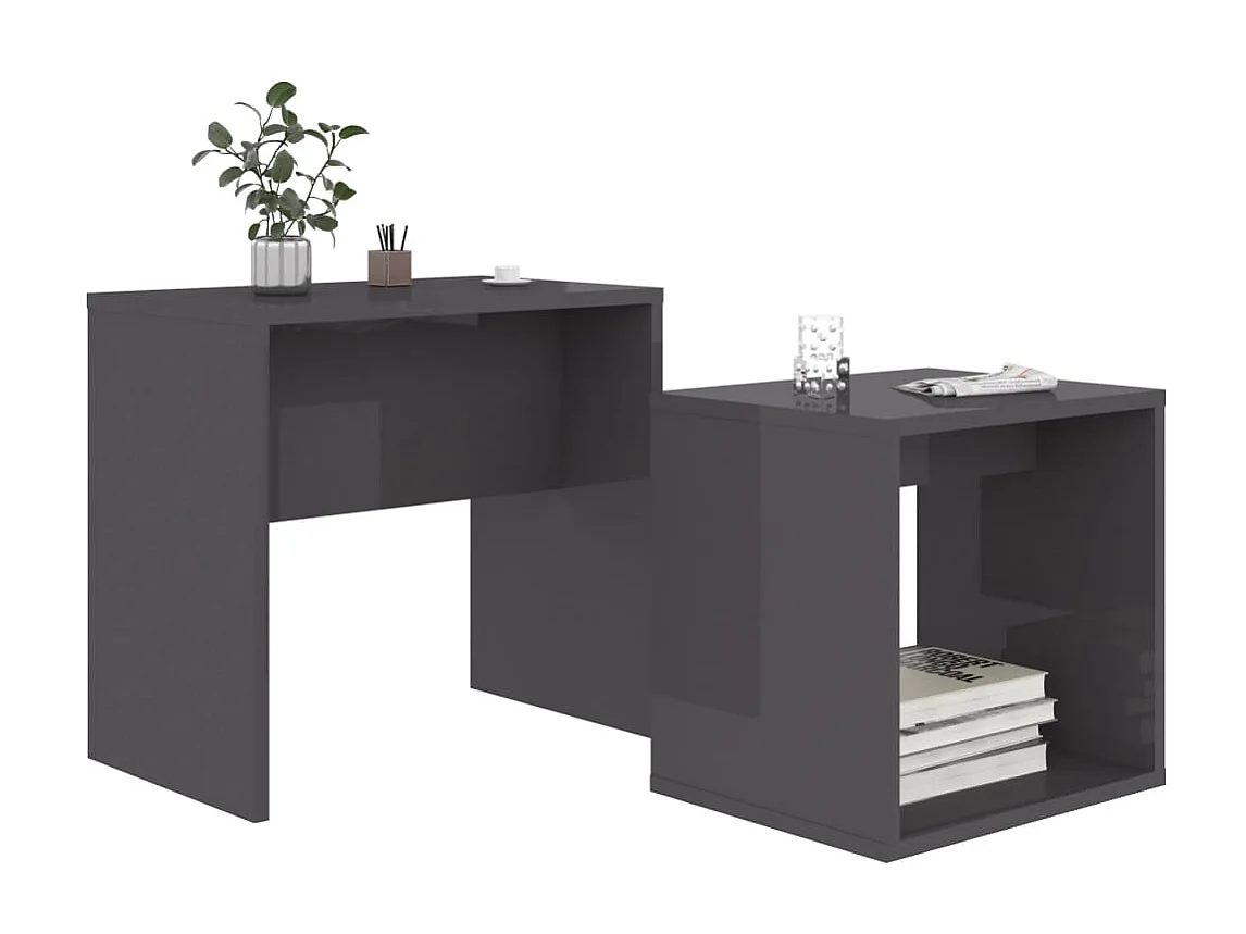 Couchtisch,Beistelltisch-Set Hochglanz-Grau 48x30x45 cm Holzwerkstoff -MN44167