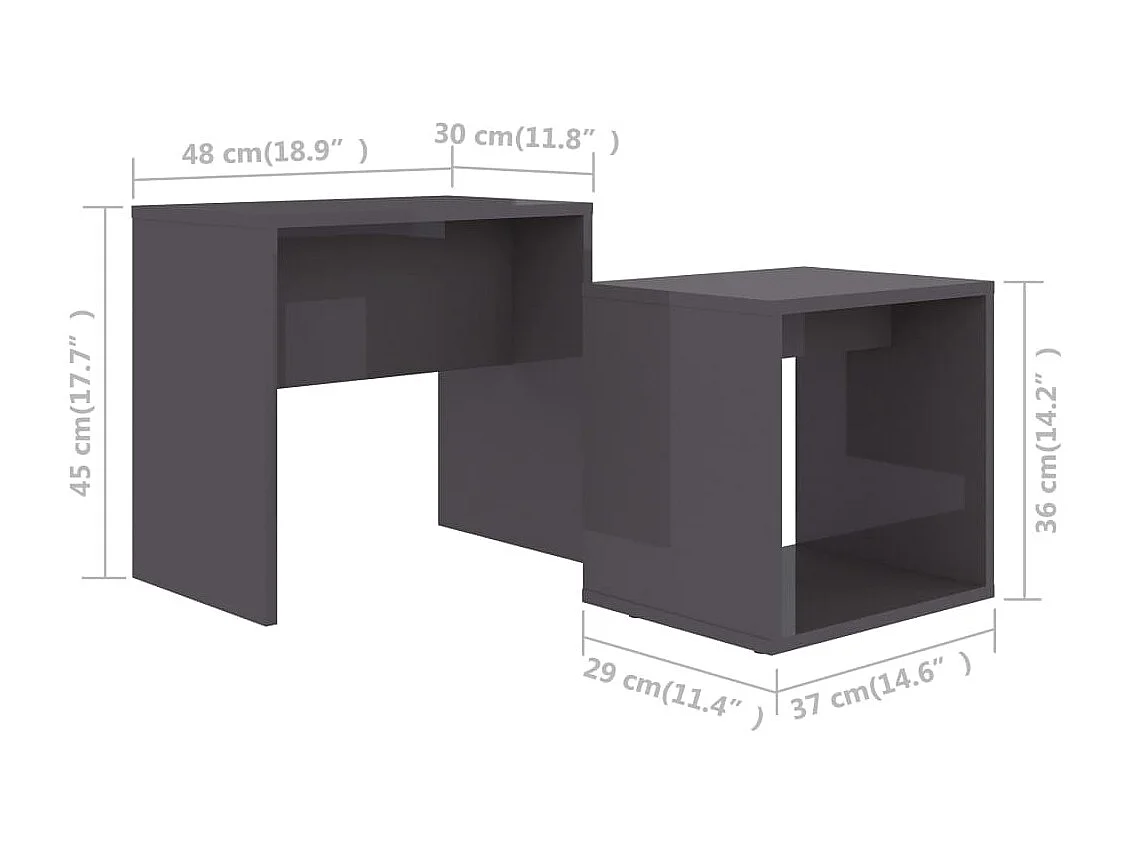 Couchtisch,Beistelltisch-Set Hochglanz-Grau 48x30x45 cm Holzwerkstoff -MN44167