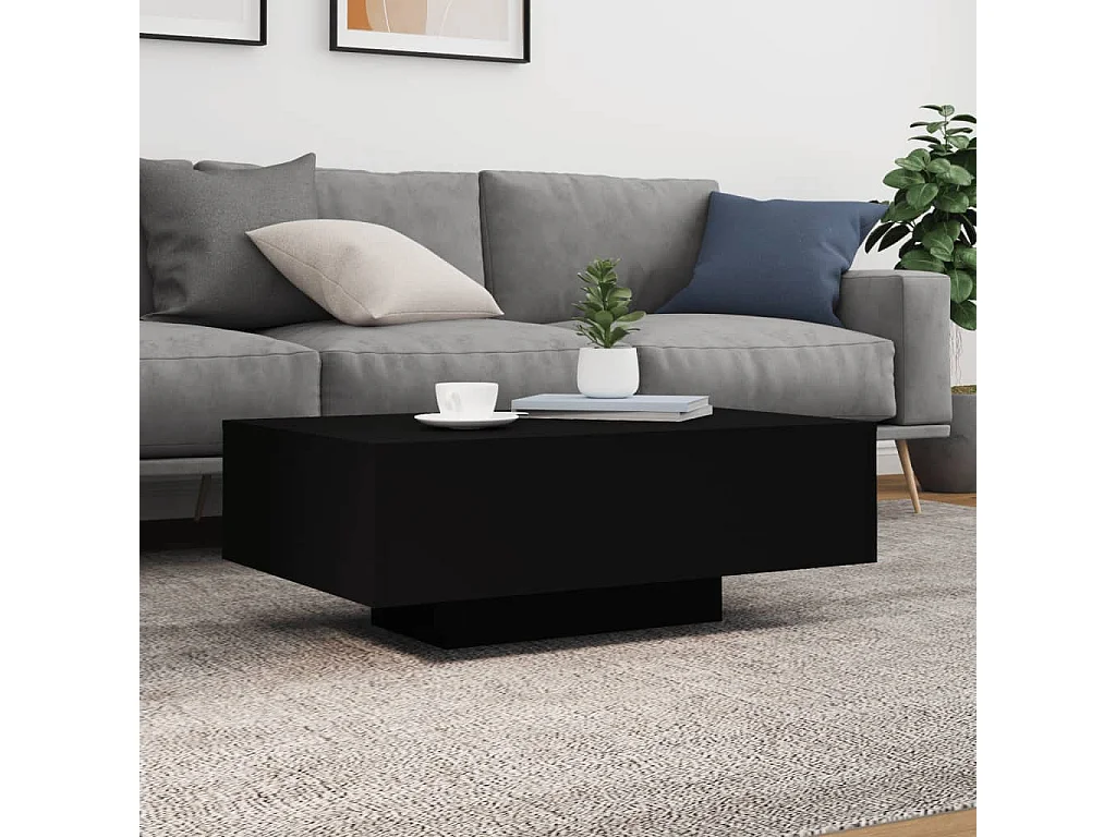 Couchtisch Beistelltisch mit LED-Leuchten Schwarz 85x55x31 cm -MN91607