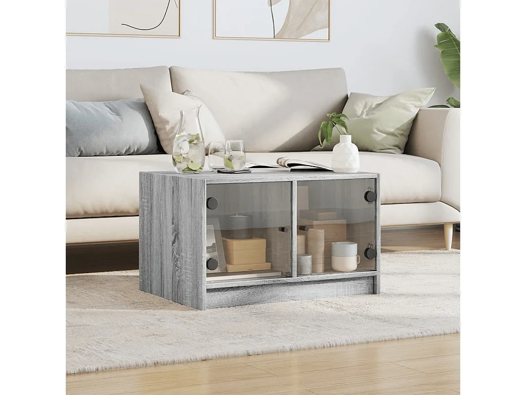 Couchtisch Beistelltisch mit Glastüren Grau Sonoma 68x50x42 cm -MN93668