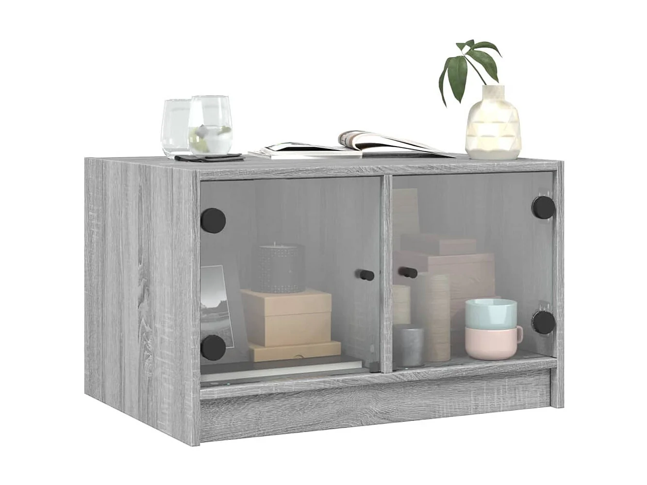 Couchtisch Beistelltisch mit Glastüren Grau Sonoma 68x50x42 cm -MN93668