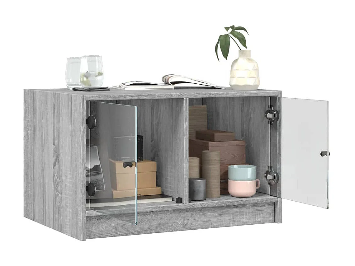 Couchtisch Beistelltisch mit Glastüren Grau Sonoma 68x50x42 cm -MN93668