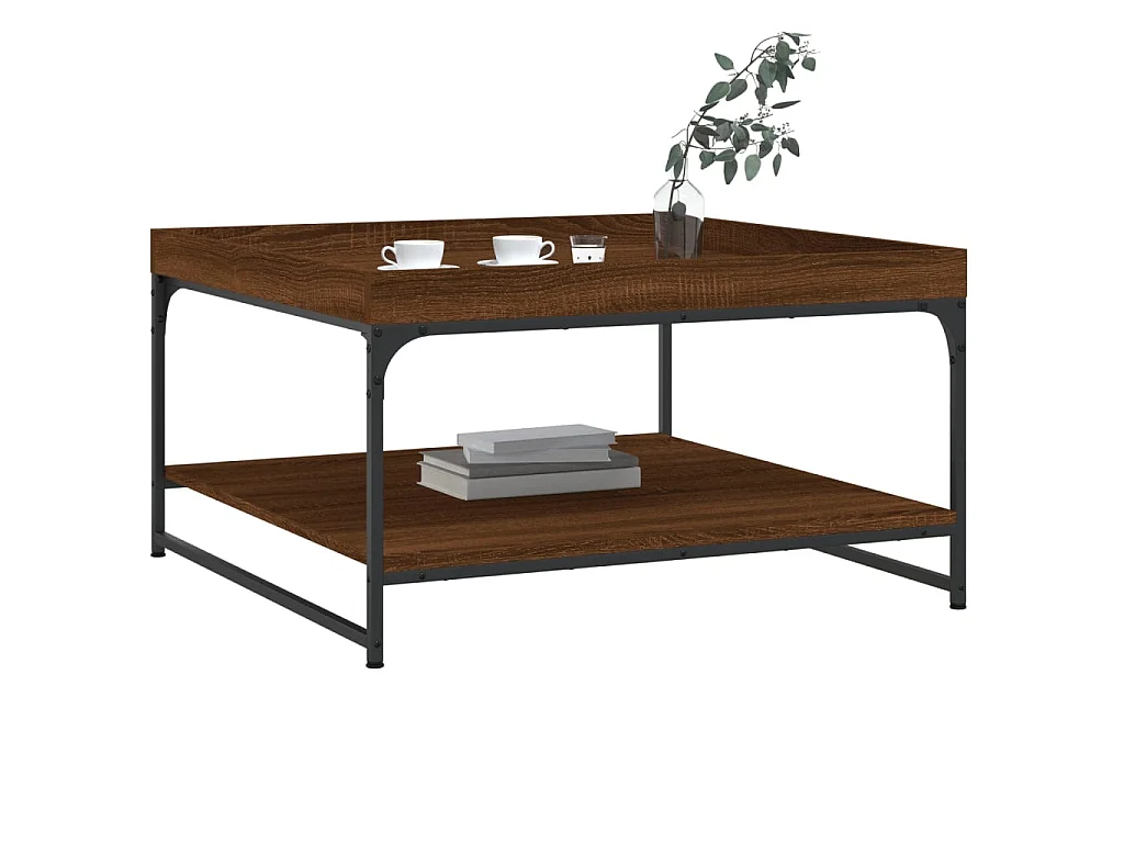 Couchtisch Braun Beistelltisch Eichen-Optik 80x80x45 cm Holzwerkstoff Eisen -MN77649