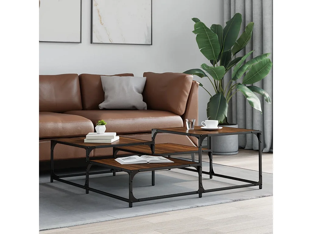 Couchtisch Braun Beistelltisch Eichen-Optik 107x107x40 cm Holzwerkstoff -MN45216