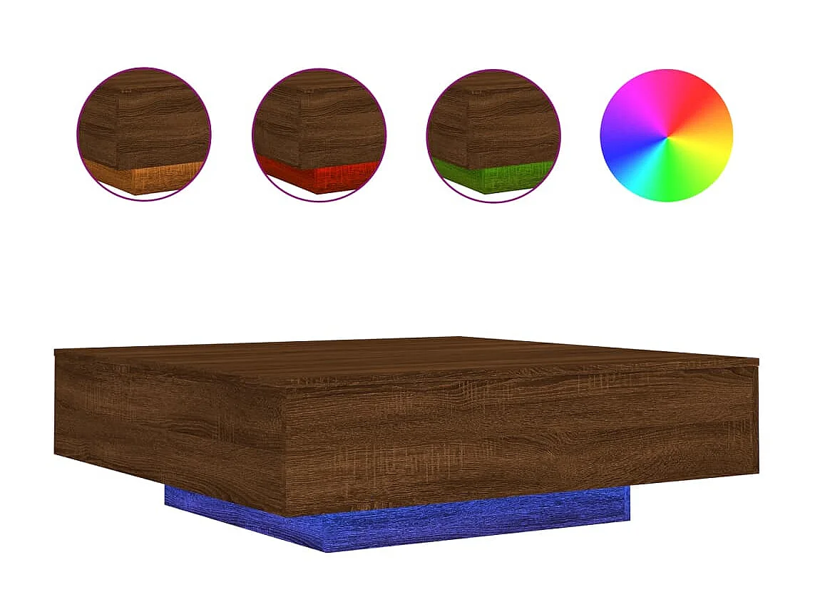 Couchtisch Beistelltisch mit LED-Leuchten Braun Eichen-Optik 100x100x31 cm -MN21339