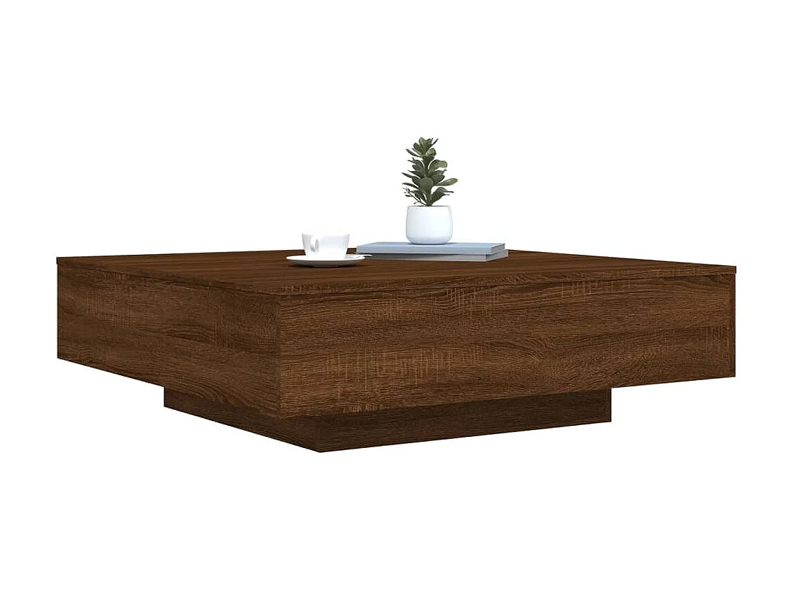 Couchtisch Beistelltisch mit LED-Leuchten Braun Eichen-Optik 100x100x31 cm -MN21339