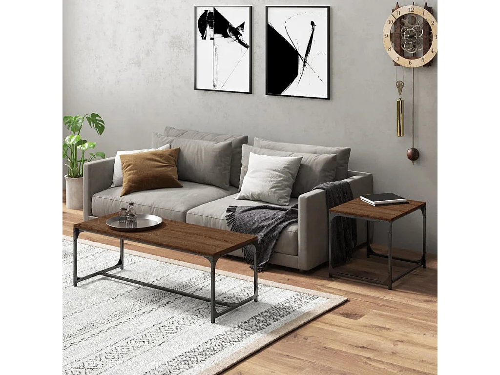 2er-Set Couchtische Beistelltisch Braun Eichen-Optik Holzwerkstoff -MN23659