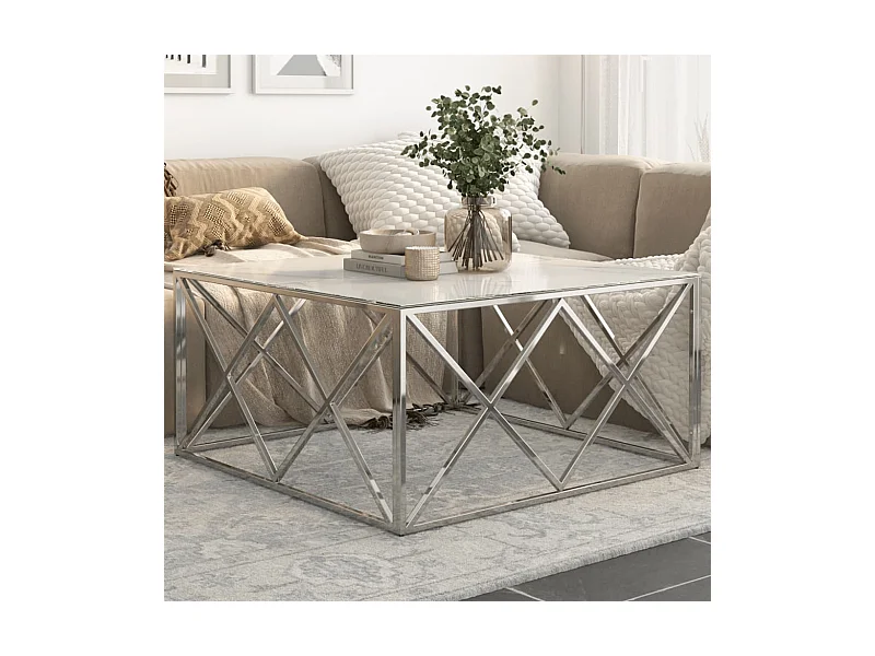 Couchtisch Beistelltisch Silbern Edelstahl und Hartglas -MN84225