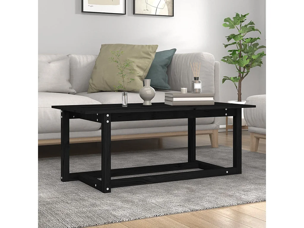 Couchtisch Beistelltisch Schwarz 110x55x45 cm Massivholz Kiefer -MN14924