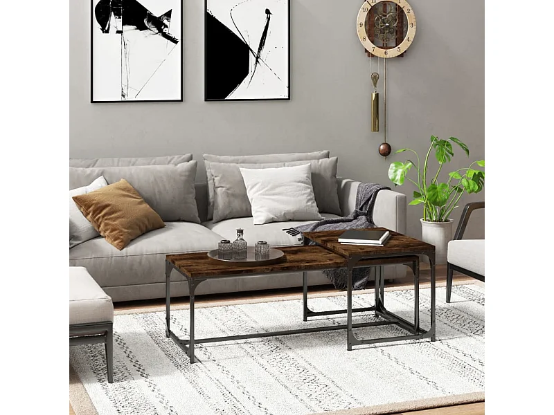 2er-Set Couchtische Beistelltisch Räuchereiche Holzwerkstoff -MN36110