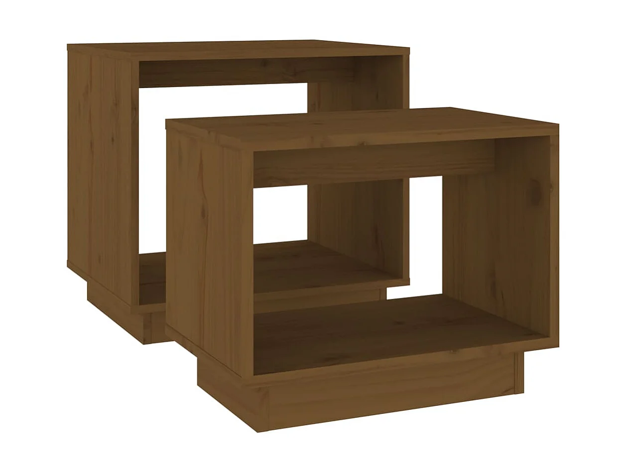 2er-Set Satztische Couchtische Honigbraun Massivholz Kiefer -MN77611