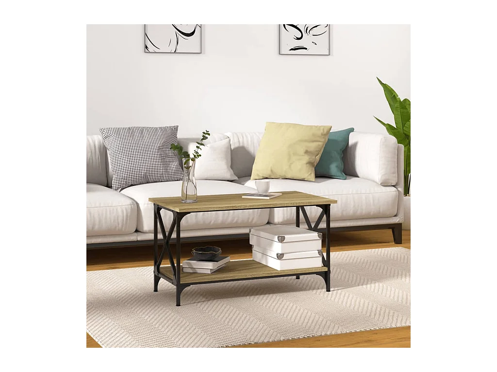 Couchtisch Beistelltisch Sonoma Eiche 80x45x45 cm Holzwerkstoff und Eisen -MN81169