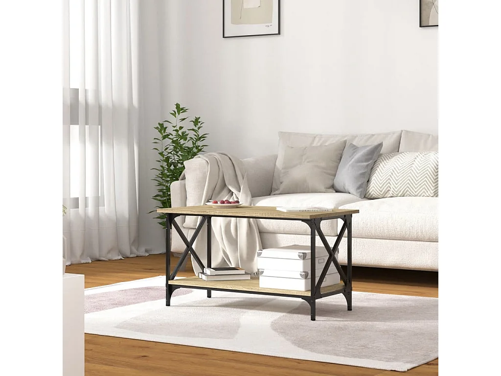 Couchtisch Beistelltisch Sonoma Eiche 80x45x45 cm Holzwerkstoff und Eisen -MN81169