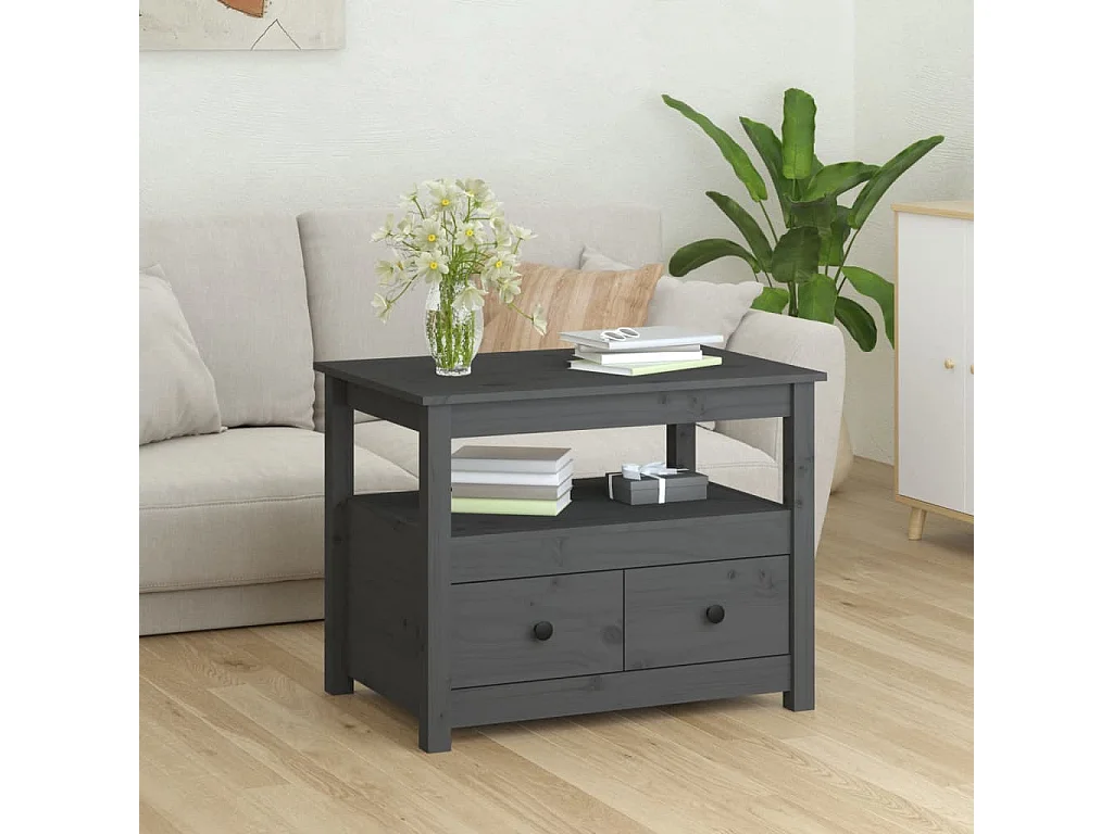 Couchtisch Beistelltisch Grau 71x49x55 cm Massivholz Kiefer -MN83575