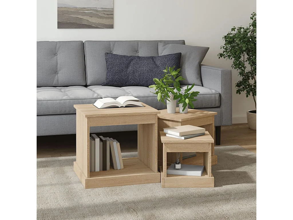 3er-Set Couchtische Beistelltisch Sonoma-Eiche Holzwerkstoff -MN45120