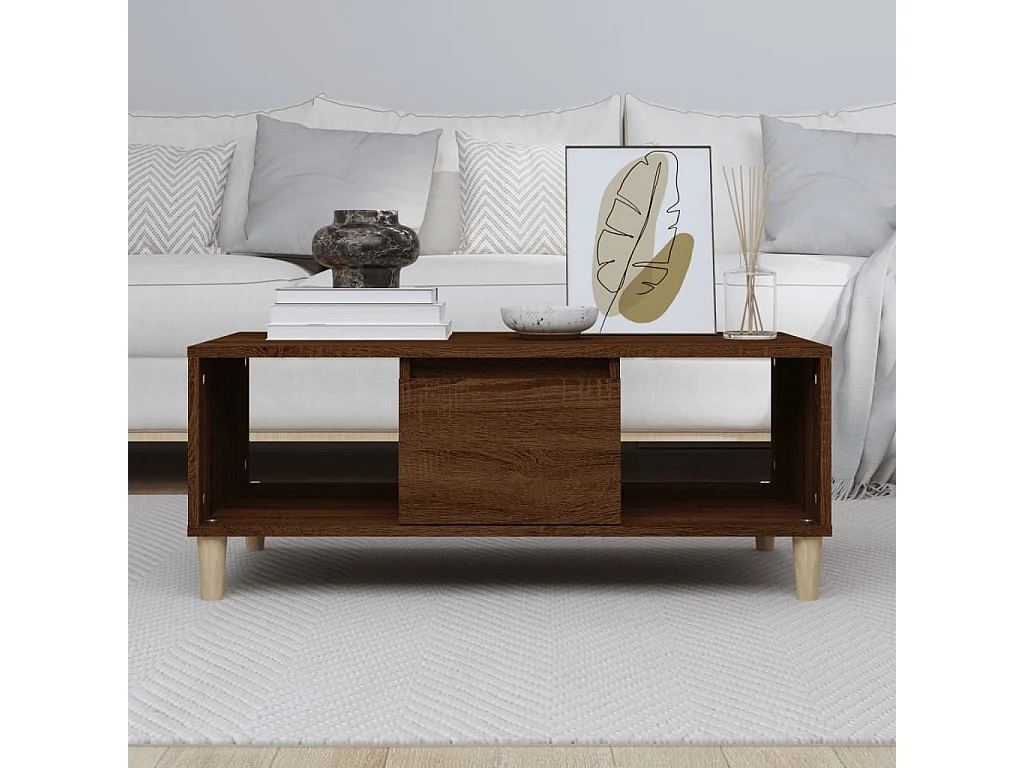 Couchtisch Braun Beistelltisch Eichen-Optik 90x50x36,5 cm Holzwerkstoff -MN49745