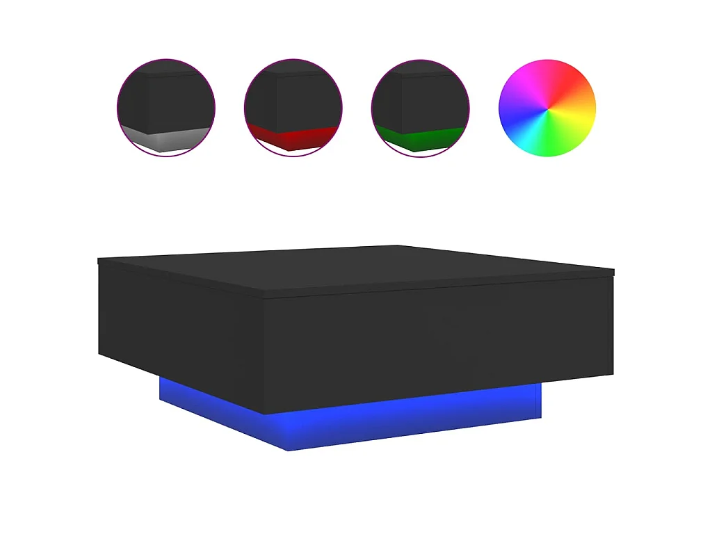 Couchtisch Beistelltisch mit LED-Leuchten Schwarz 80x80x31 cm -MN45272