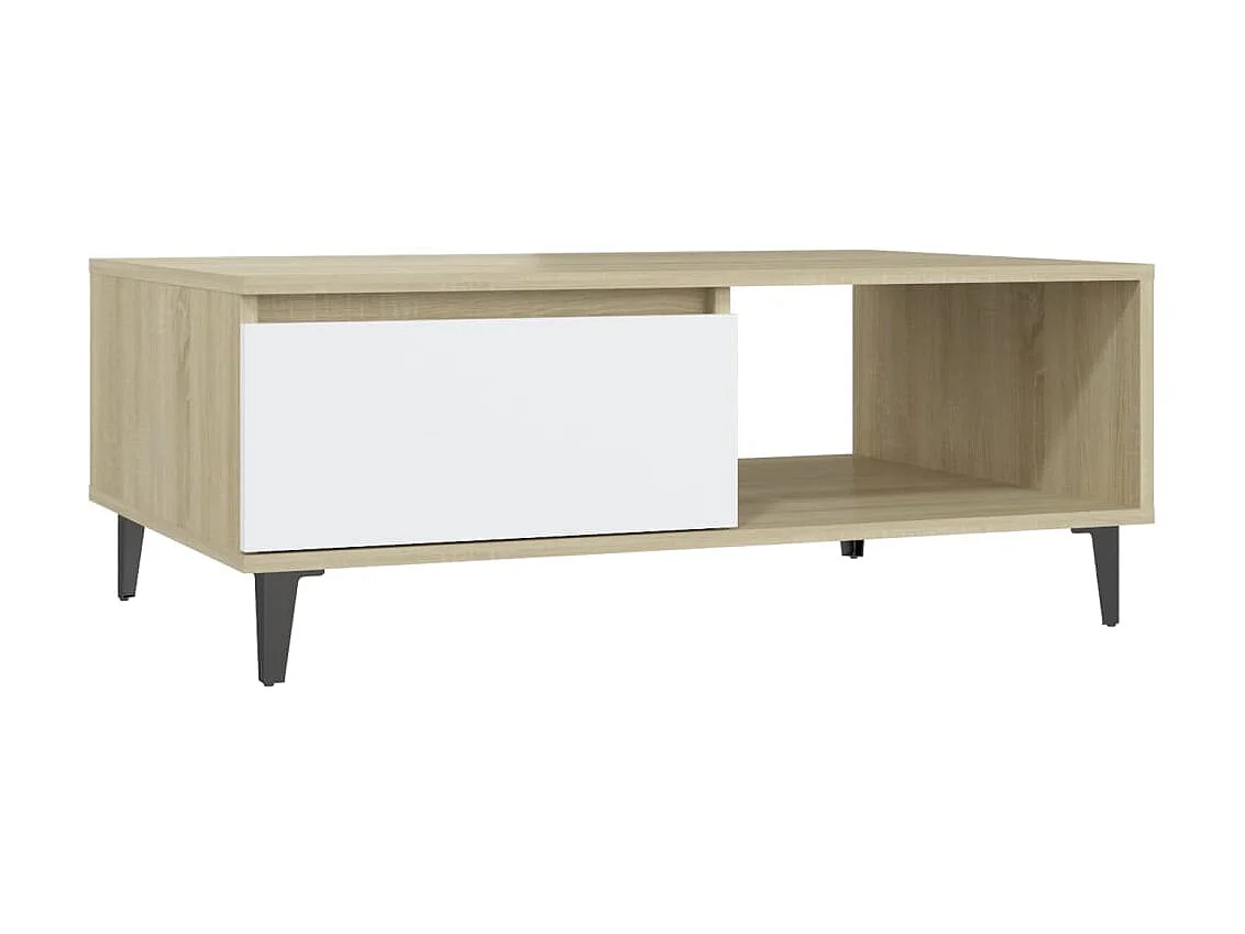Couchtisch Beistelltisch Weiß und Sonoma-Eiche 90x60x35 cm Holzwerkstoff -MN52130