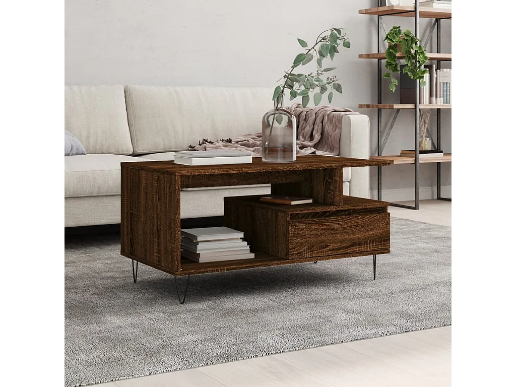 Couchtisch Braun Beistelltisch Eichen-Optik 90x49x45 cm Holzwerkstoff -MN60362