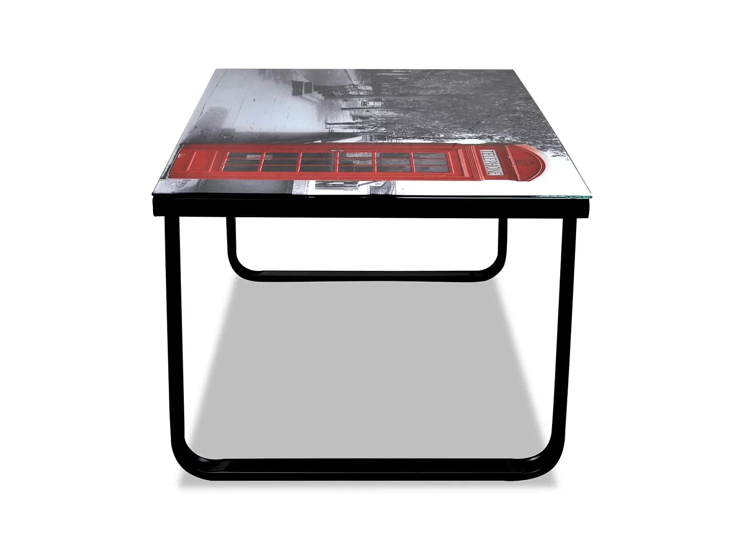 Couchtisch Beistelltisch mit Telefonzelle-Motiv Glasplatte -MN56956