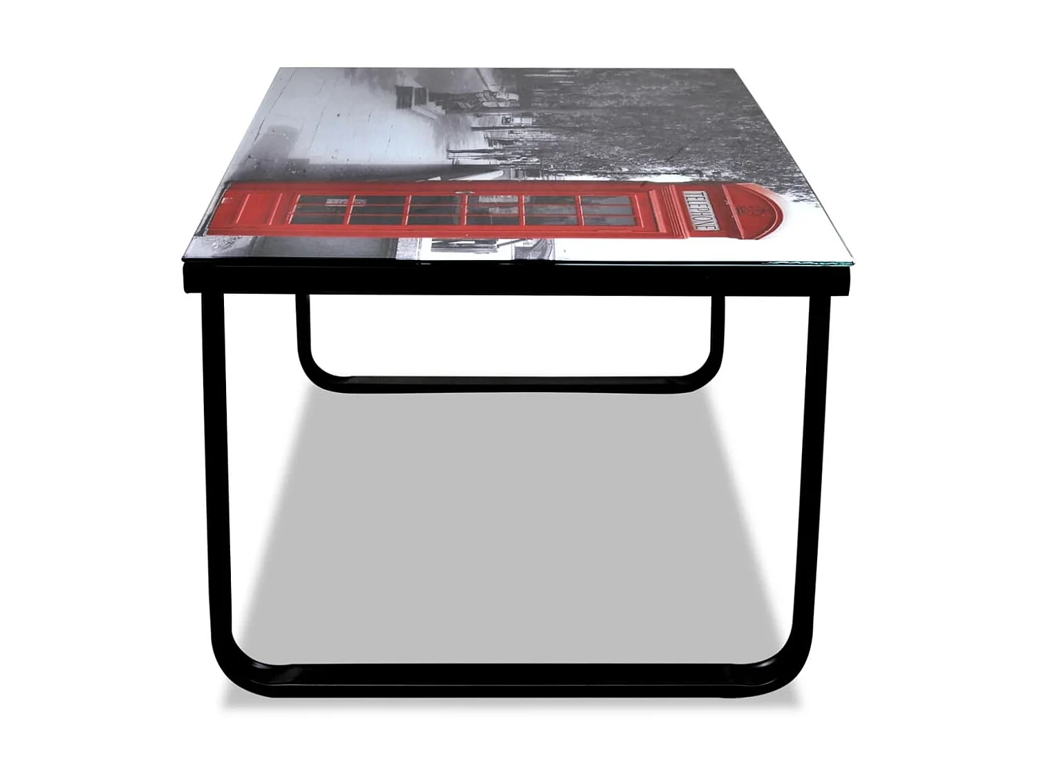 Couchtisch Beistelltisch mit Telefonzelle-Motiv Glasplatte -MN56956