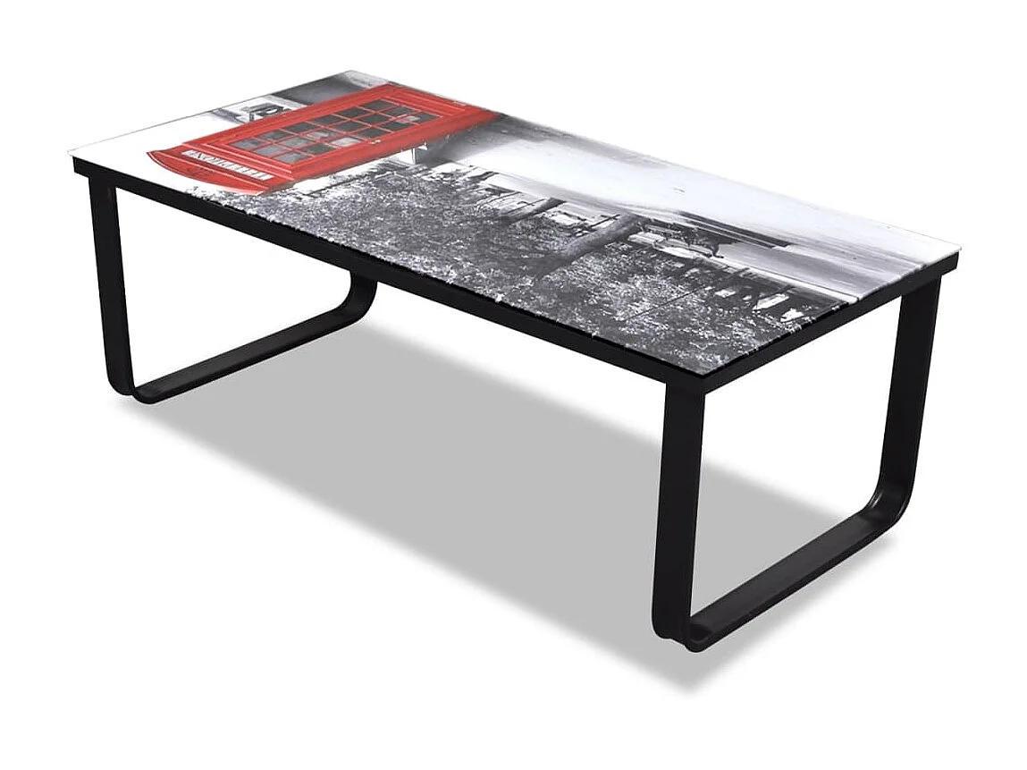 Couchtisch Beistelltisch mit Telefonzelle-Motiv Glasplatte -MN56956
