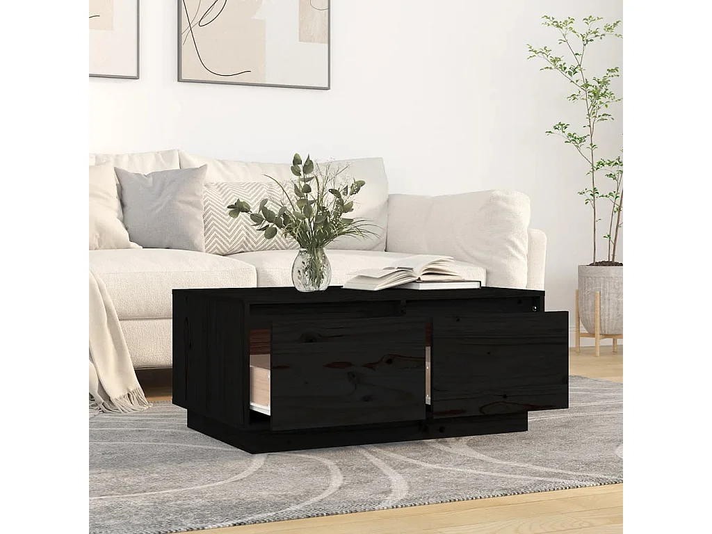 Couchtisch Beistelltisch Schwarz 80x50x35 cm Massivholz Kiefer -MN71369