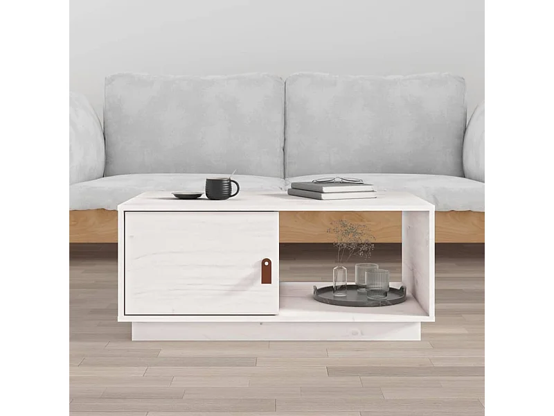Couchtisch Beistelltisch Weiß 80x50x35,5 cm Massivholz Kiefer -MN13477