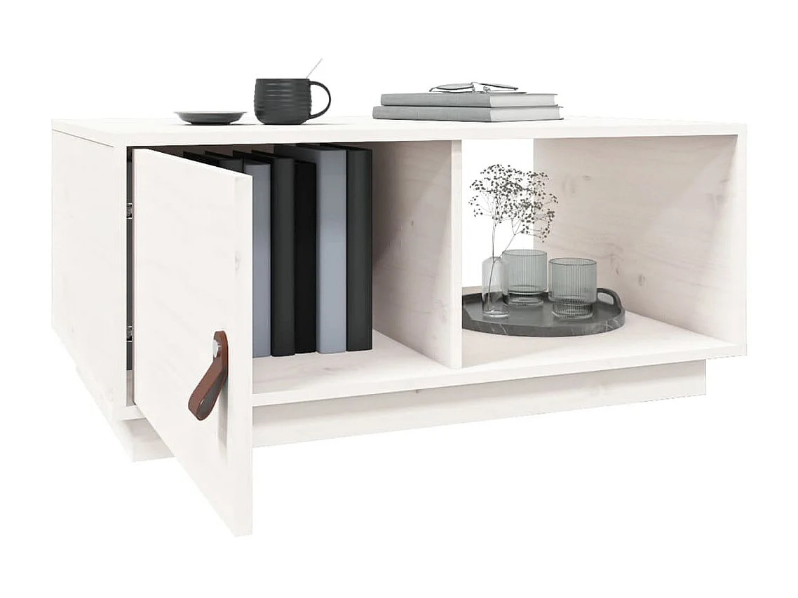 Couchtisch Beistelltisch Weiß 80x50x35,5 cm Massivholz Kiefer -MN13477