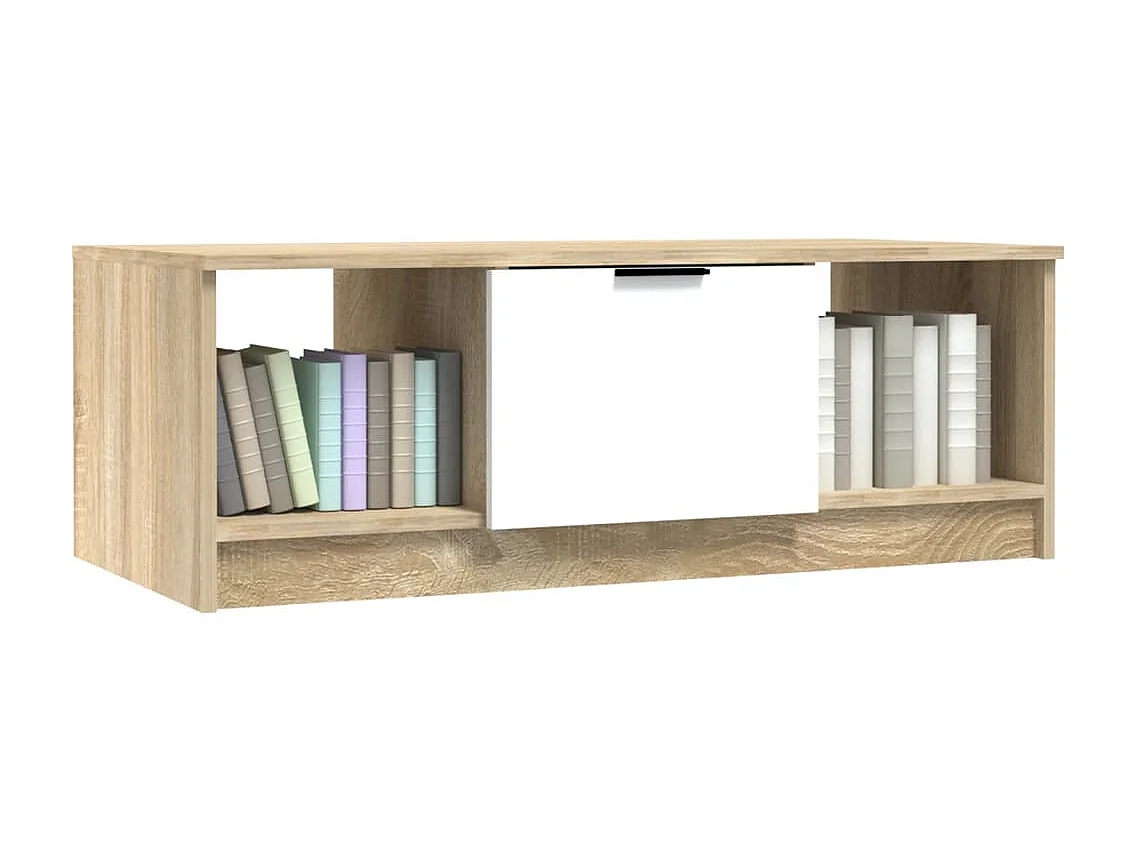 Couchtisch Beistelltisch Weiß und Sonoma-Eiche 102x50x36 cm Holzwerkstoff -MN89664