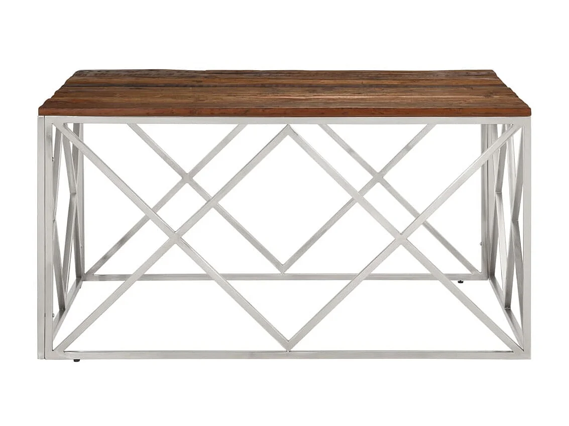 Couchtisch Beistelltisch Silbern Edelstahl und Massivholz -MN48129