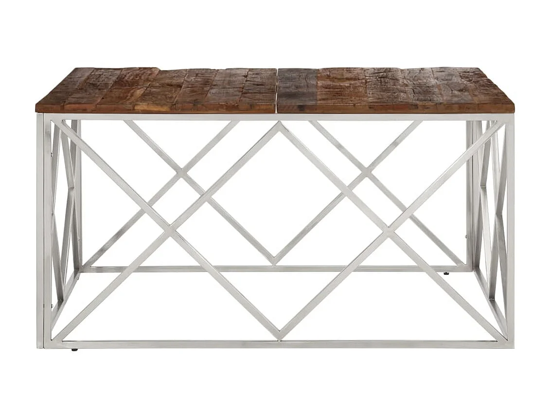 Couchtisch Beistelltisch Silbern Edelstahl und Massivholz -MN48129