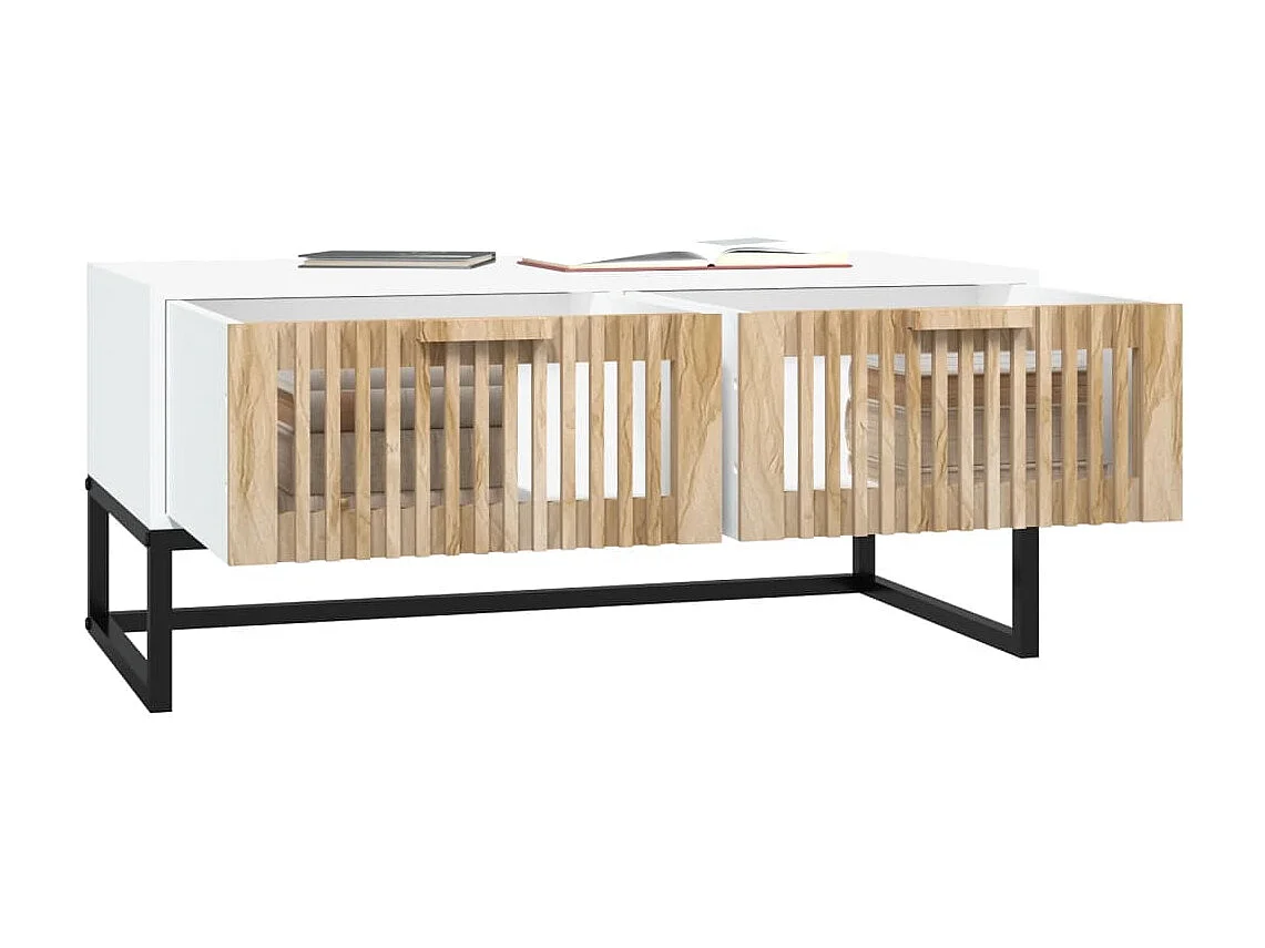 Couchtisch Beistelltisch Weiß 80x40x35 cm Holzwerkstoff und Eisen -MN84221