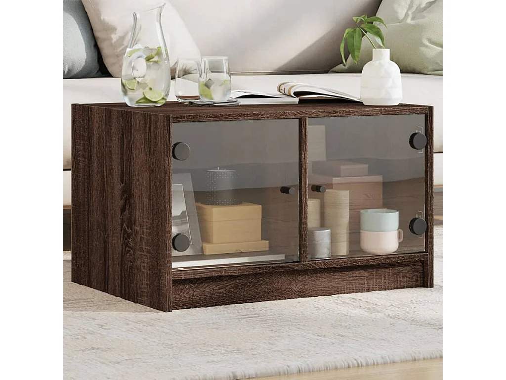 Couchtisch Beistelltisch mit Glastüren Braun Eichen-Optik 68x50x42 cm -MN61995