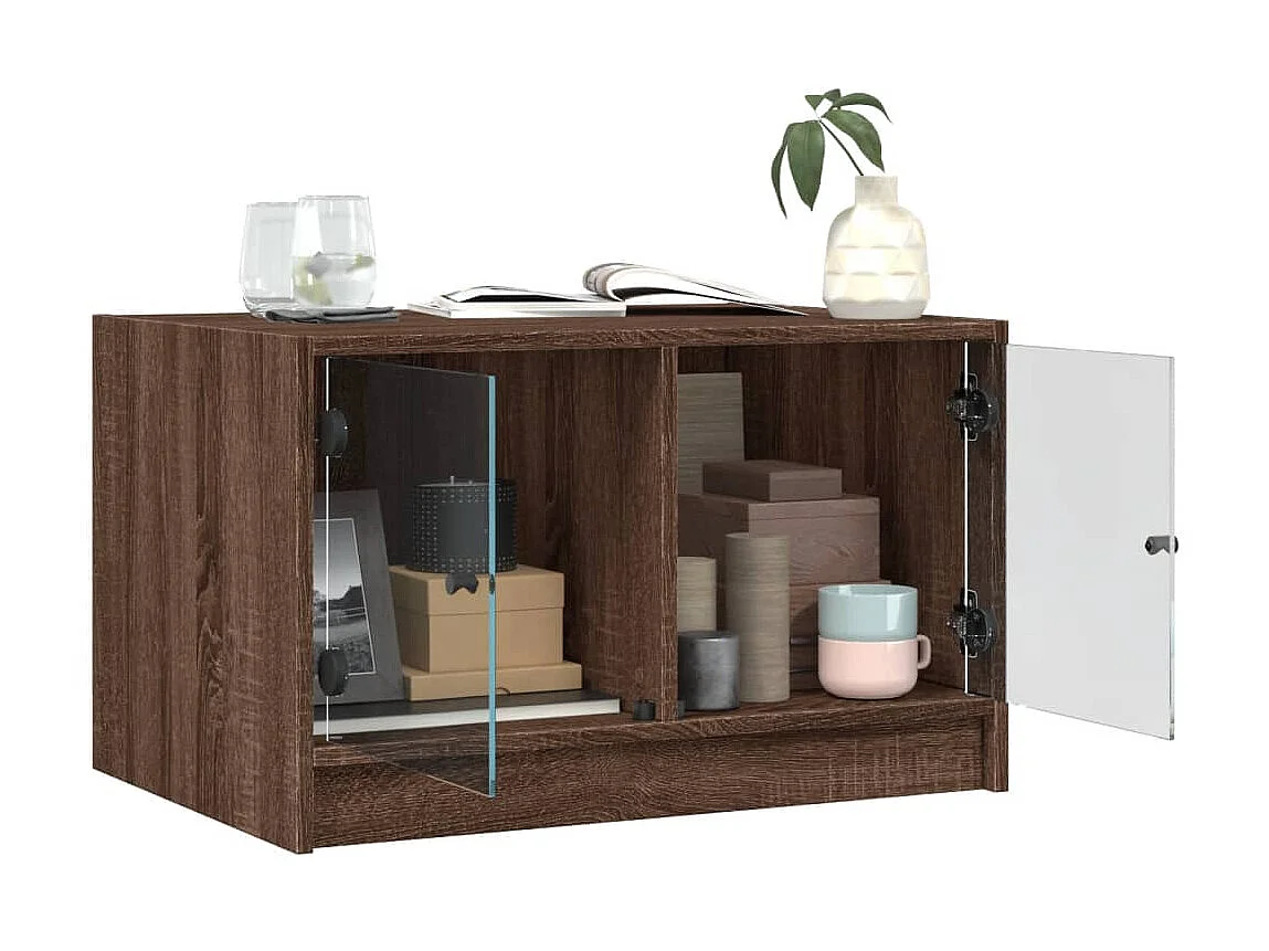 Couchtisch Beistelltisch mit Glastüren Braun Eichen-Optik 68x50x42 cm -MN61995
