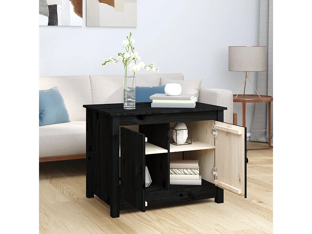 Couchtisch Beistelltisch Schwarz 71x49x55 cm Massivholz Kiefer -MN62572