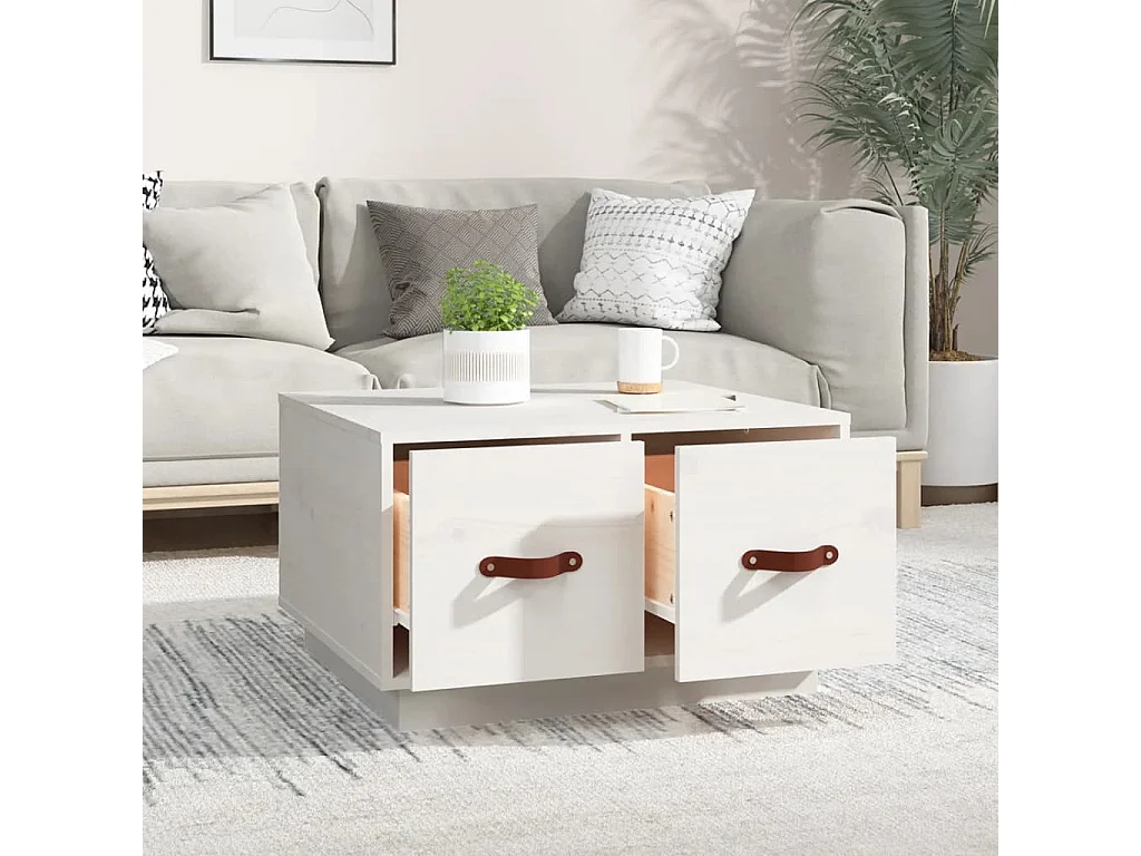 Couchtisch Beistelltisch Weiß 60x53x35 cm Massivholz Kiefer -MN33156