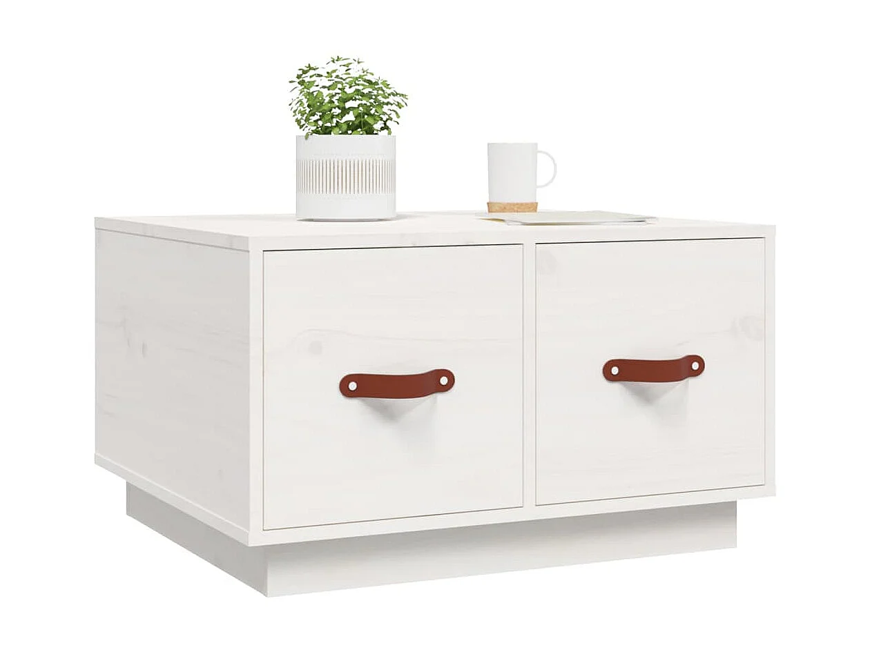 Couchtisch Beistelltisch Weiß 60x53x35 cm Massivholz Kiefer -MN33156