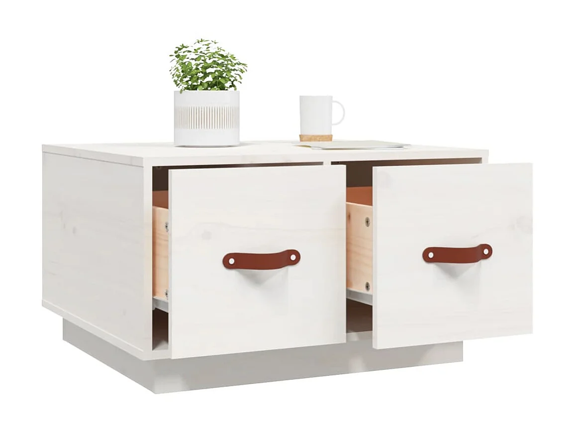 Couchtisch Beistelltisch Weiß 60x53x35 cm Massivholz Kiefer -MN33156