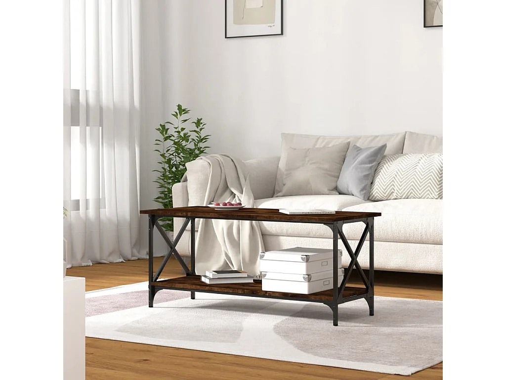 Couchtisch Beistelltisch Räuchereiche 100x45x45 cm Holzwerkstoff und Eisen -MN28567