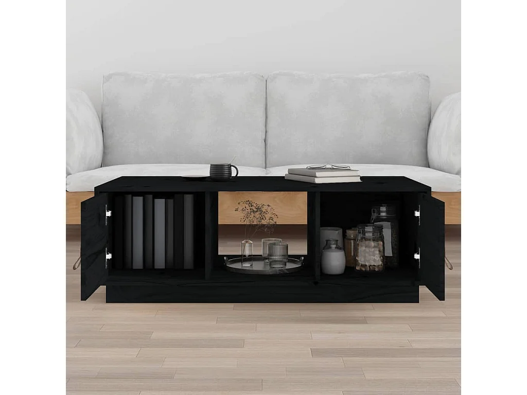 Couchtisch Beistelltisch Schwarz 100x50x35 cm Massivholz Kiefer -MN92162