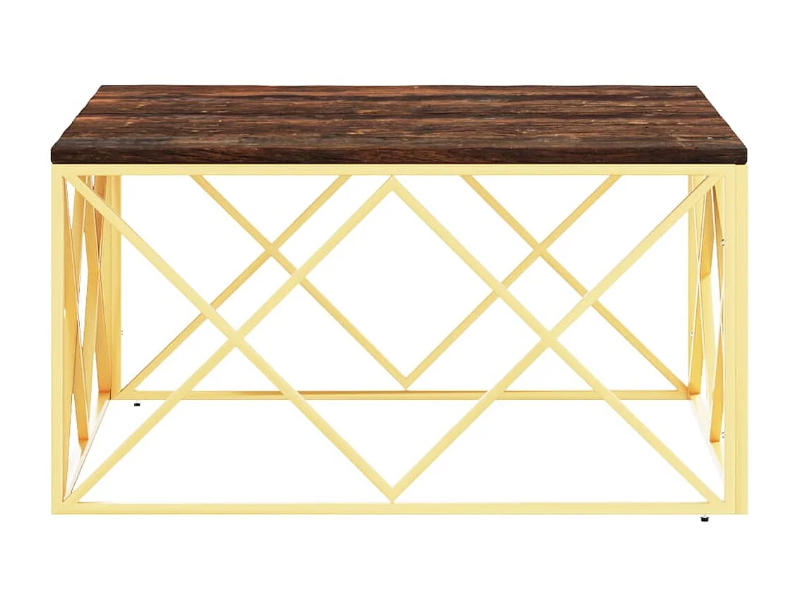 Couchtisch Beistelltisch Golden Edelstahl und Altholz Massiv -MN30455