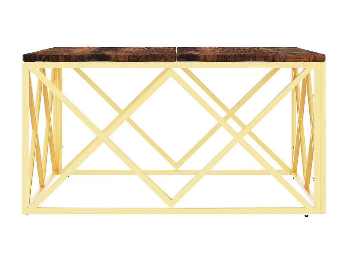 Couchtisch Beistelltisch Golden Edelstahl und Altholz Massiv -MN30455