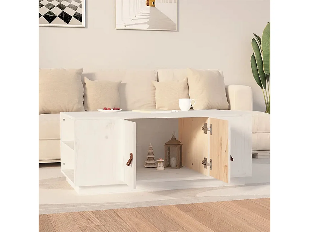 Couchtisch Beistelltisch Weiß 100x50x41 cm Massivholz Kiefer -MN89235