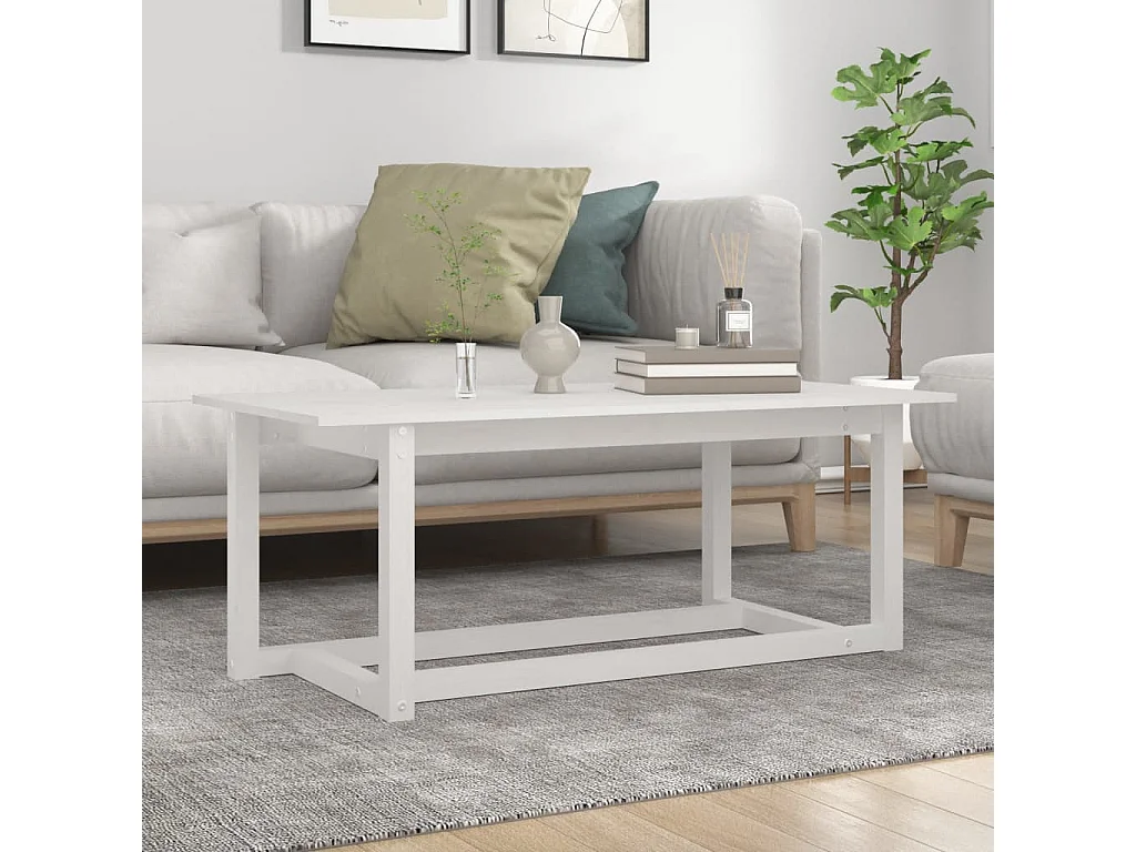 Couchtisch Beistelltisch Weiß 110x55x45 cm Massivholz Kiefer -MN31405