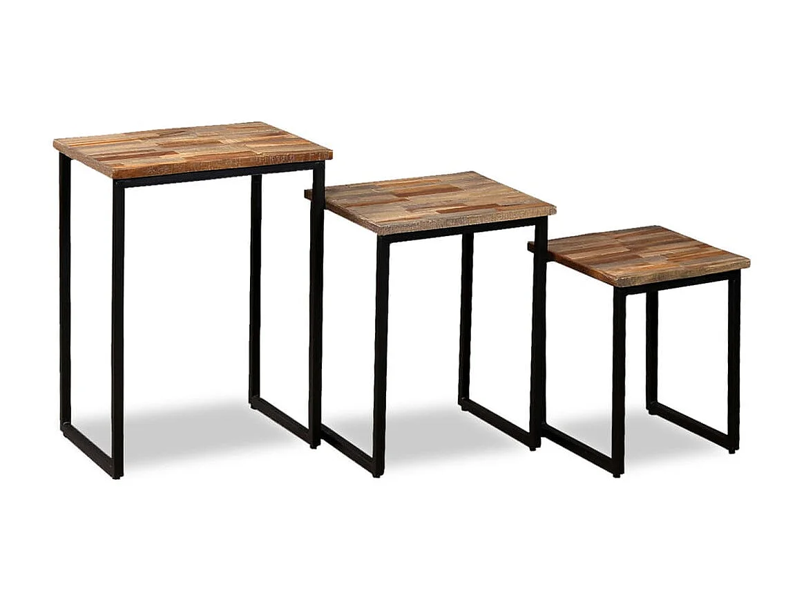 3-tlg.Satztisch Couchtisch-Set Recyceltes Massivholz Teak -MN14124