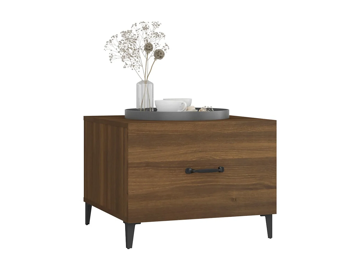 2er-Set Beistelltisch Couchtische Metallbeine Braun Eichen-Optik 50x50x40 cm -MN38693