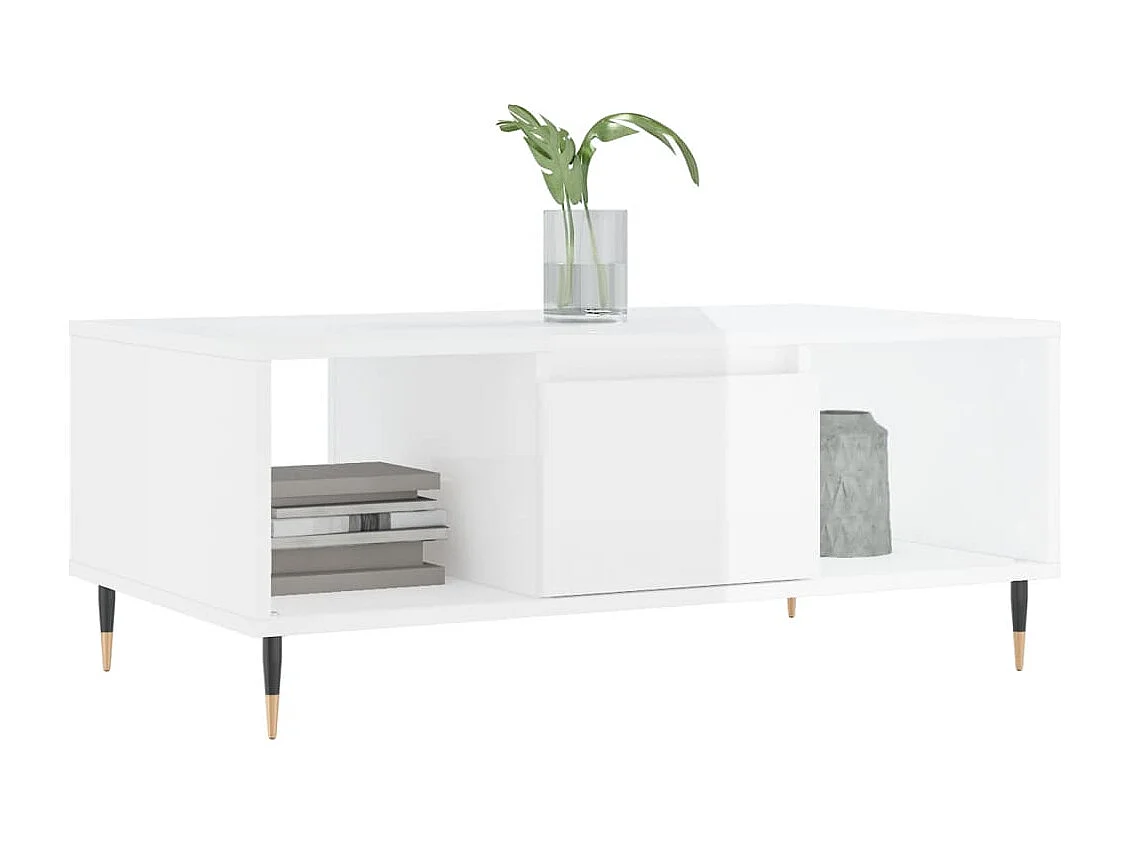 Couchtisch Beistelltisch Hochglanz-Weiß 90x50x36,5 cm Holzwerkstoff -MN38957