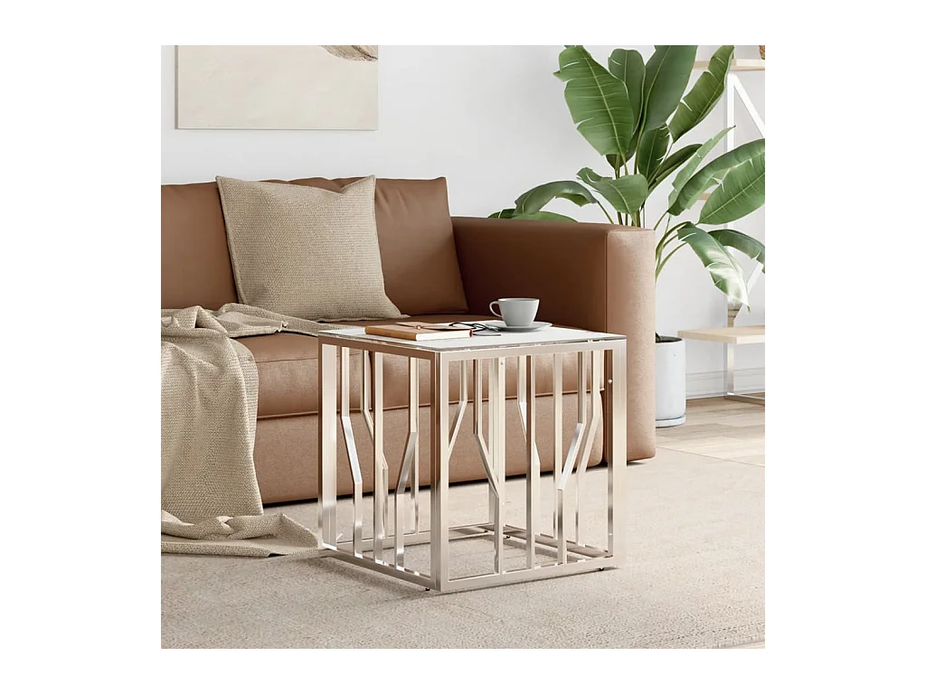 Couchtisch Beistelltisch Silbern 50x50x50 cm Edelstahl und Glas -MN24375