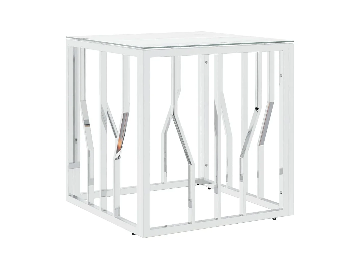 Couchtisch Beistelltisch Silbern 50x50x50 cm Edelstahl und Glas -MN24375